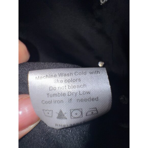 Fashion Nova Black Satin Long Sleeve Button-Up Blouse XL Goth Vampire Victorian - Picture 7 of 7